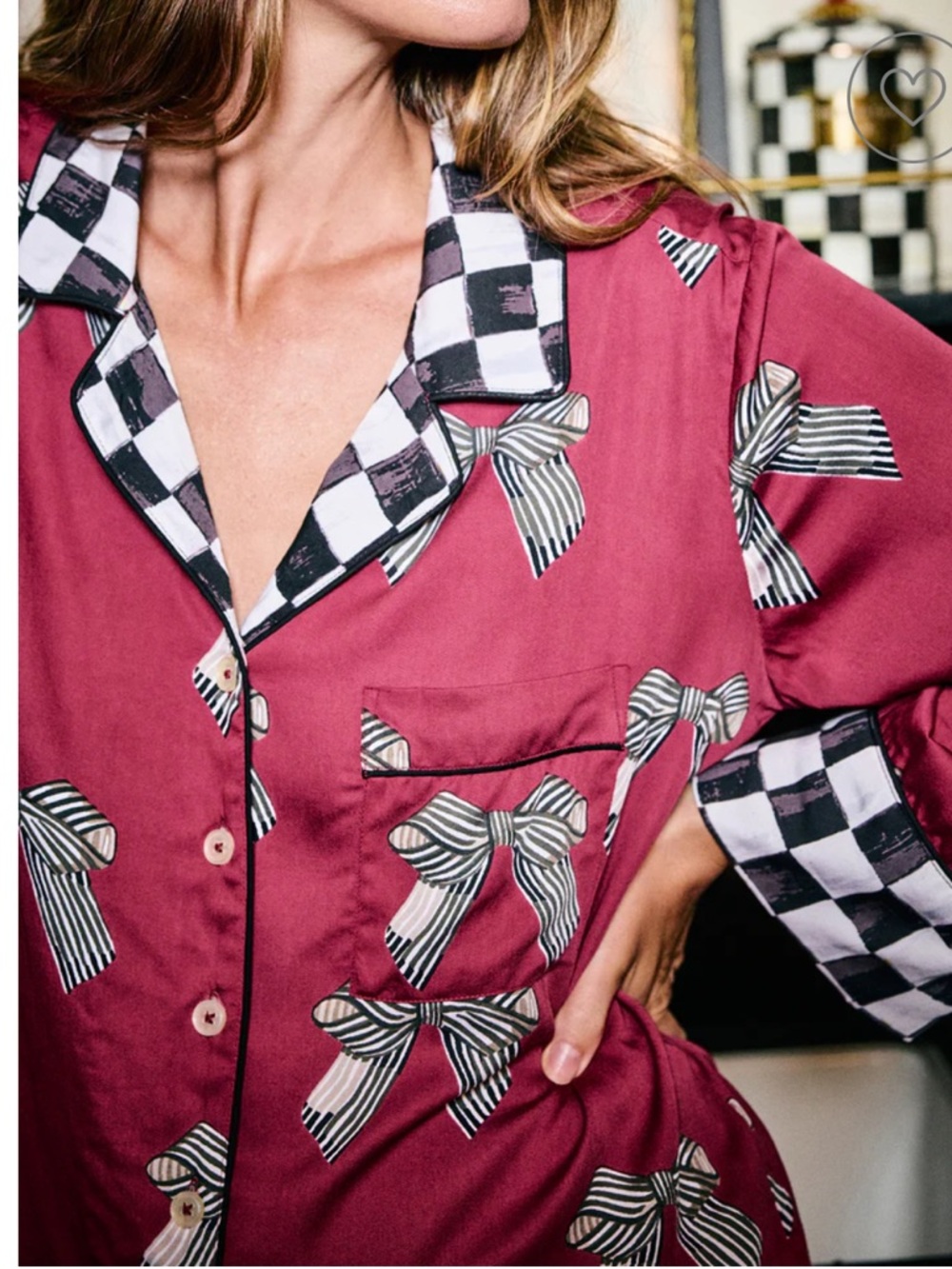 Mackenzie Childs X Printfresh Eco Satin Soho Pajama Set in Bows Small - Picture 2 of 8
